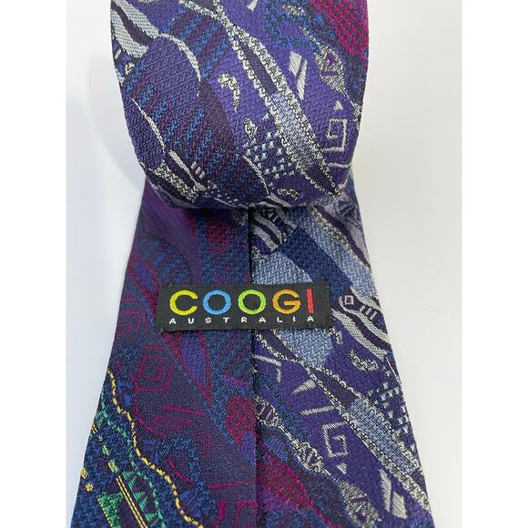Vintage Coogi Australia Silk Necktie Extra Long 65" Purple Abstract Retro READ - Picture 3 of 6